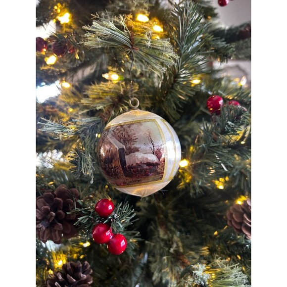 Vintage Holiday Ornament "The Old Homestead In Winter" By Currier & Ives With Bo - Picture 2 of 9